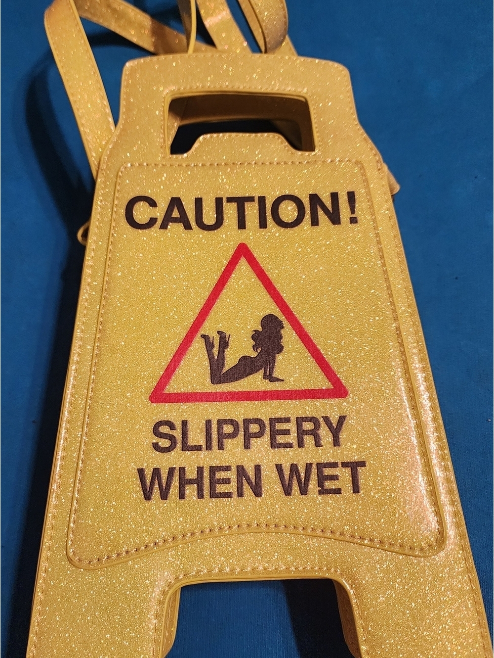 Dolls Kill Yellow Glitter 'Caution Slippery When Wet' Shoulder Bag